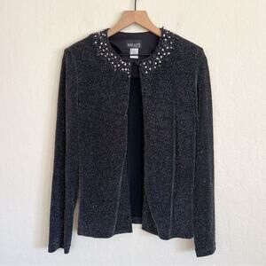 Xscape Sparkly Beaded Glitter Cardigan Topper size Medium Black Formal Party